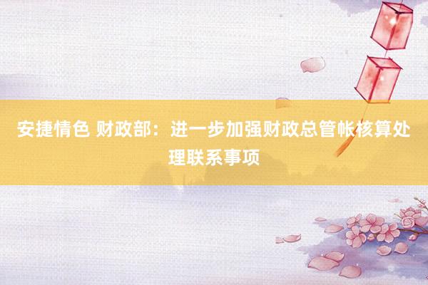 安捷情色 财政部：进一步加强财政总管帐核算处理联系事项